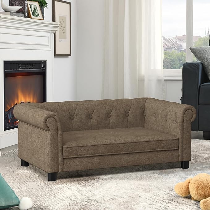 Dog Couch for Large Dogs, Elevated Durable Pet Sofa Bed, 24" W Comfortable Modern and Stylish Dog Sofa Couch with Dry Cleanable Fabric, Furniture for Medium & Large Breed (Brown)