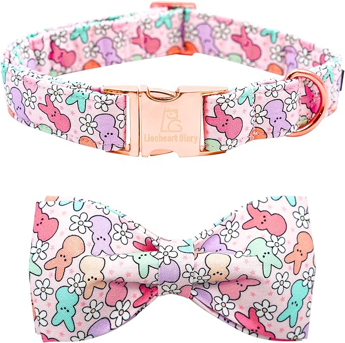 Lionheart glory Dog Bow Collar Easter Day Dog Collar for Medium Dogs,Rabbits Dog Collars with Bowtie Colorful Dog Collar Spring Collars Pet Collar Bows
