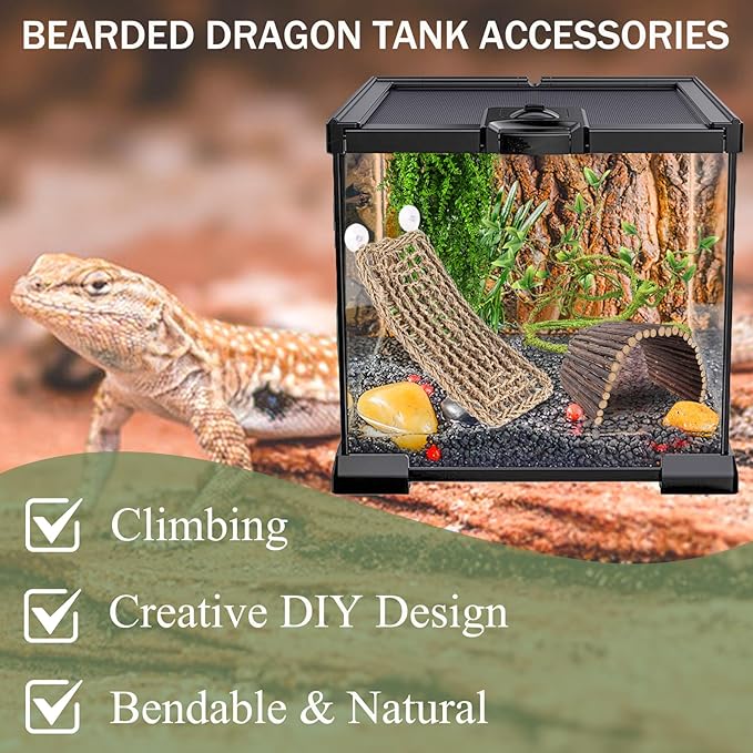 Bearded Dragon Tank Accessories, 10 PCS Reptile Hammock Plants Bridge Jungle Climber Vines for Snakes Bearded Dragon Chameleon Gecko Lizard
