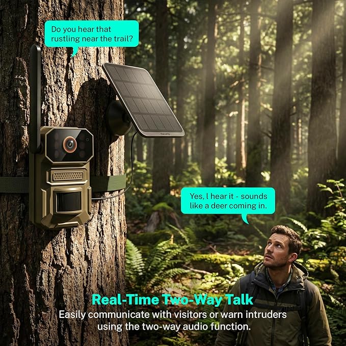 4G LTE Cellular Trail Camera with Solar Panel, 1080p Full HD Pet Cameras, Motion Detection, Live View, Night Vision, Two-Way Talk, IP65, Built-in SIM Card, Unlimited Plan (Sold Separately)