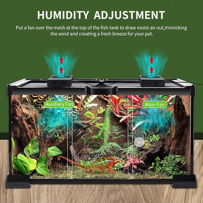 Reptile Fan,Humidity Fan,Dehumidifier for Rainforest Terrarium Vivarium, Improving Air Circulation for Amphibians, Reptiles, and Snakes