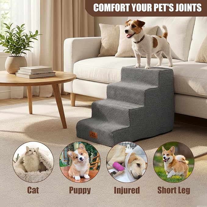 2 Pcs Dog Stairs 4-Step Dog Stairs for Bed Couch Sofa 17.7" H Pet Steps for Puppy Small Dogs Cat Puppy Small Medium Dogs (Grey, 4-Stairs 17.7" H)