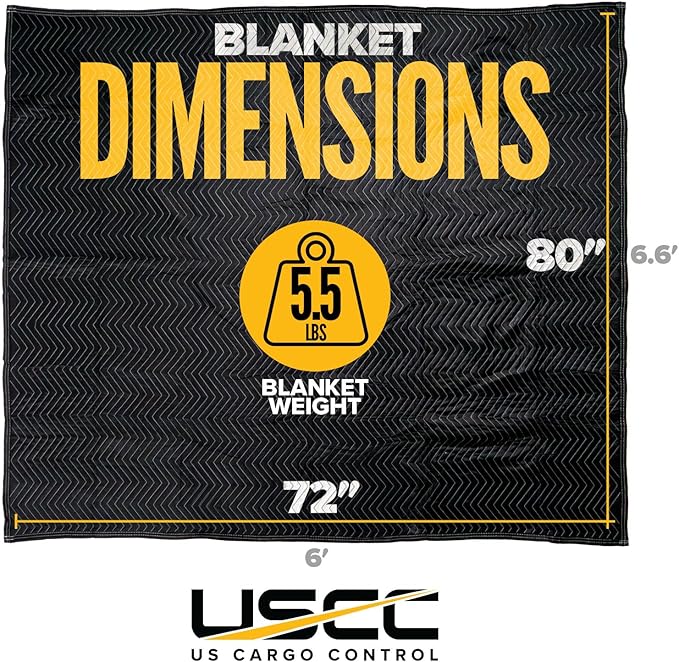 US Cargo Control Moving Blankets 72"x80" 4-Pack, (65 lbs/doz weight), Heavy Duty Packing Blankets for Moving Furniture, Shipping, and Storage, Black Quilted Furniture Pads, MBDELUXE Econo Deluxe