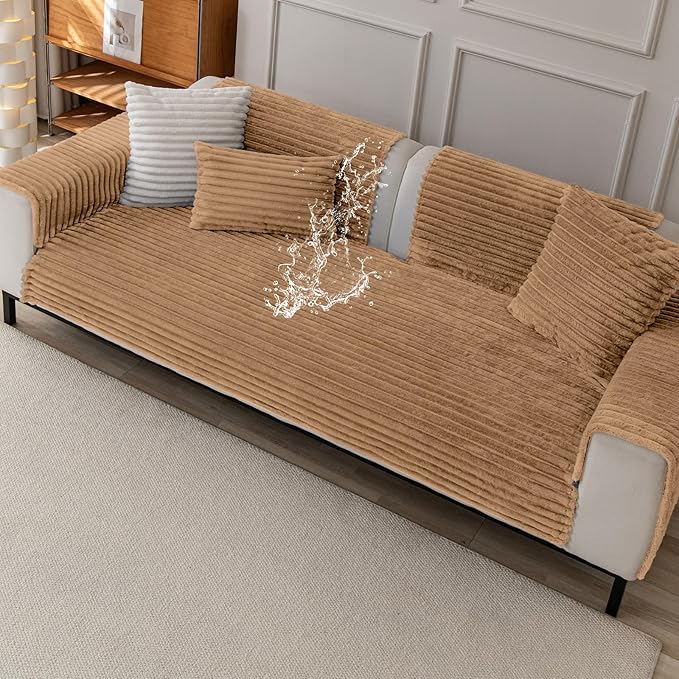 Waterproof Pet Couch Cover for Dogs, Sofa Covers Washable & Non-Slip, Soft Dog Bed Blanket Protector for Sectional, Loveseat, Home & Patio Furniture (Khaki, 35"x95" 1 Pack)
