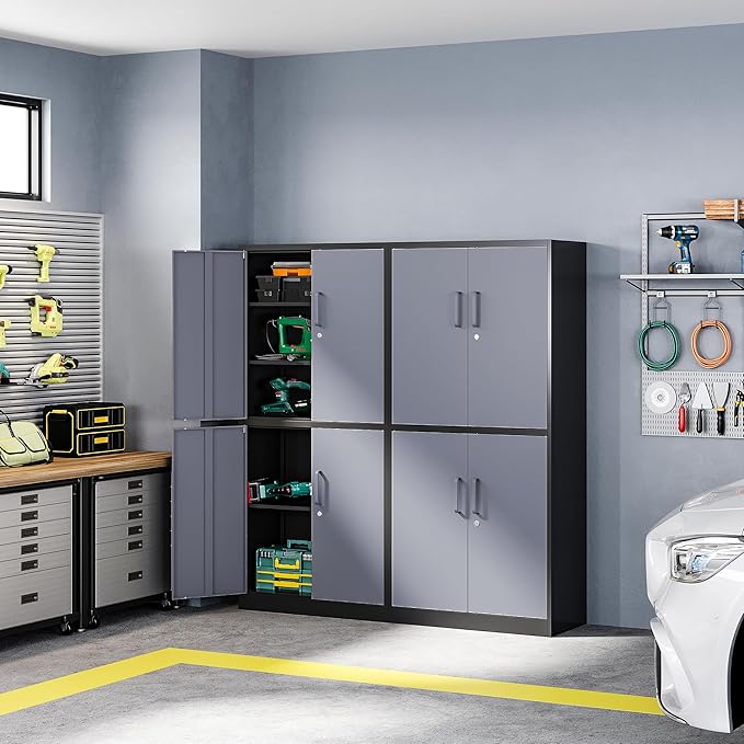 Letaya Metal Storage Cabinets with Lock Door and Shelves, Steel Garage Tool Cabinets for Home,Office, Warehouse,Lockers(71"-Black Gray)