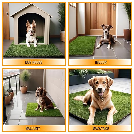 Ottomanson Artificial Grass Puppy Potty Training Pad, 15" x 30" Reusable Pee Pad for Small Pets and Dogs
