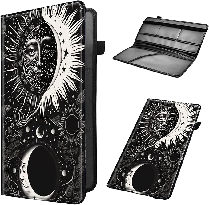 Car Registration and Insurance Holder, Leather Car Glove Box Organizer, Cool Car Accessories for ID, Driver's License Cards & Essential Document, business cards, Men&Women,Blacks Soon Moon Stars