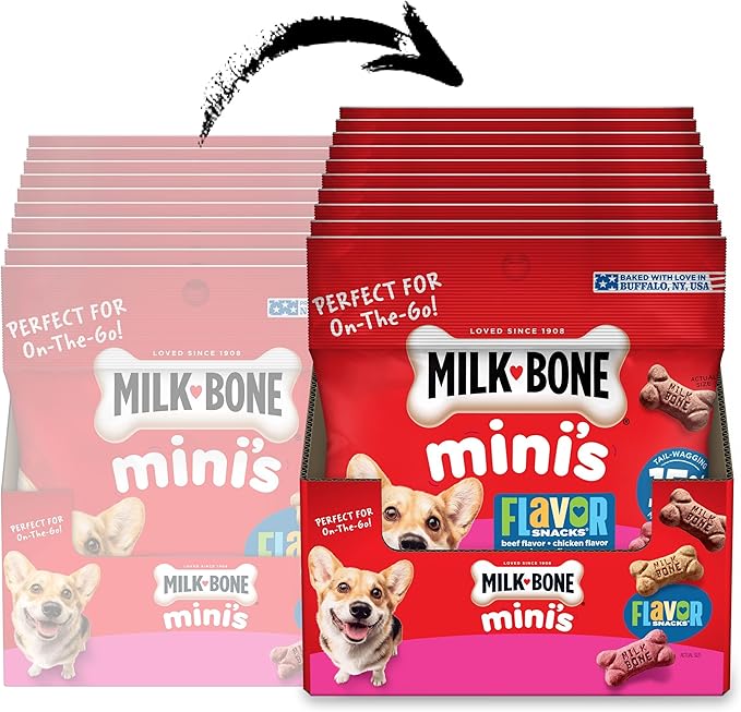 Milk-Bone Flavor Snacks Mini’s Dog Biscuits, Flavored Crunchy Dog Treats, 2.5 Oz. Bags (Pack of 20)