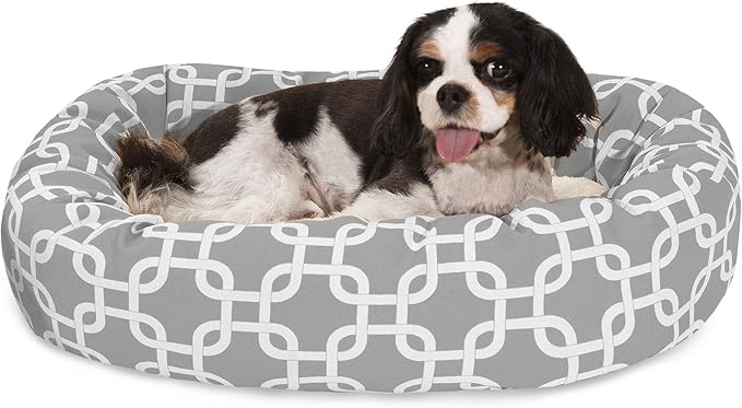Majestic Pet 24 Inch Links Sherpa Calming Dog Bed Washable – Cozy Soft Round Dog Bed with Spine for Head Support - Fluffy Donut Dog Bed 24x19x7 (inch) – Round Pet Bed Small - GRAY