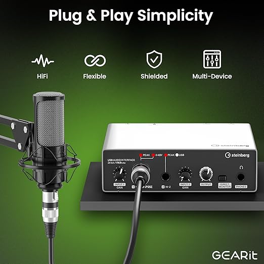 GEARit XLR Male to Female Microphone Cable (15 Feet, 6-Pack) 3-Pin Balanced Shielded Mixer, Recording Studio, Podcast - Black