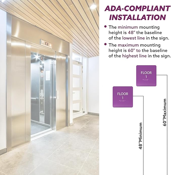 Grey w/Black ADA Floor 1 Sign with Braille – Made from Durable Acrylic and Ready to Mount