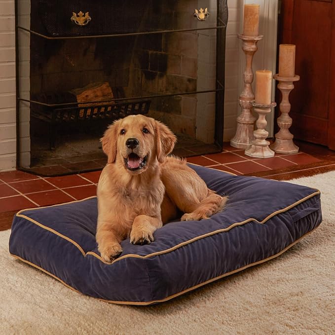 South Pine Porch Buddy Reversible Rectangle Pillow Style Microfiber Dog Bed with Removable, Machine-Washable Cover, Denim, Small (36 in. x 24 in.)