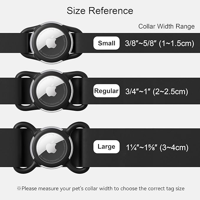 Waterproof Airtag Holder for Dog Collar, Soft Full-Body Protective Airtag Holder for Dog & Cat Collars, Ultra-Durable, Easy Installation, Lightweight Clear Airtag Case (Black, Regular)