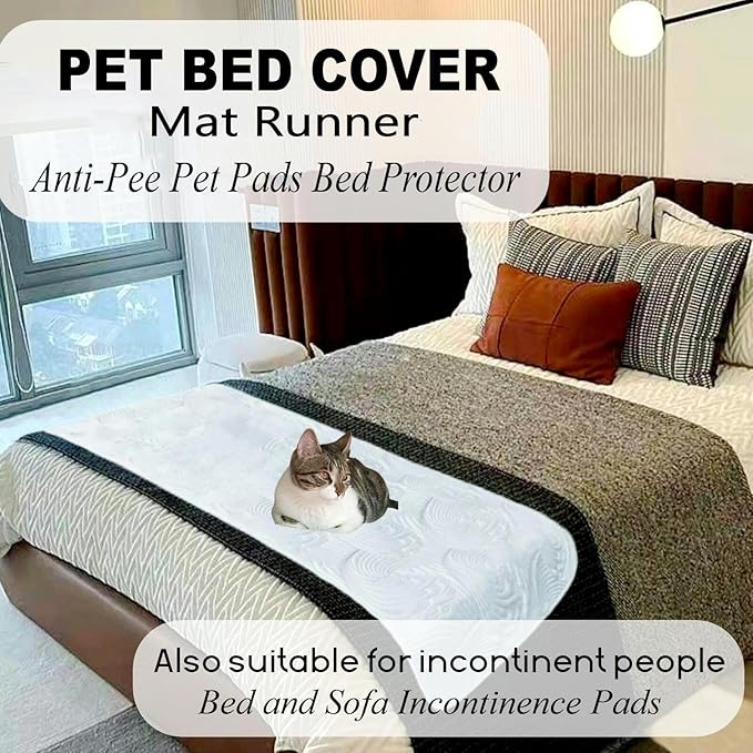 Washable Pet Pad Runner for Small Dogs/Cats - Multi-Layer Fabric Pet Mat Bed with Waterproof Backing Couch Cover Furniture Protector - Anti Cat Pee and Scratch, 60 x 28 inch, White