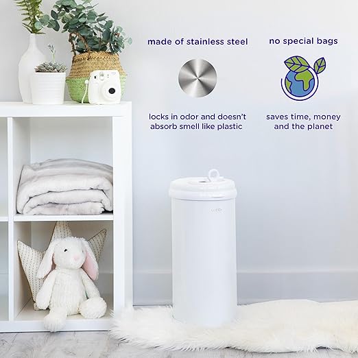 Ubbi Stainless Steel Diaper Pail, Odor Locking, No Special Bag Required, Award-Winning, Registry Must-Have, Ivory