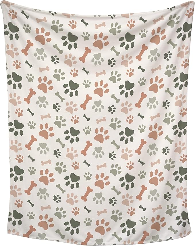 Cream Paw Print Plush Pet Lightweight Blanket - 60" x 80" - Cute for Dogs - Gifts and Puppy Essentials - Printed in America