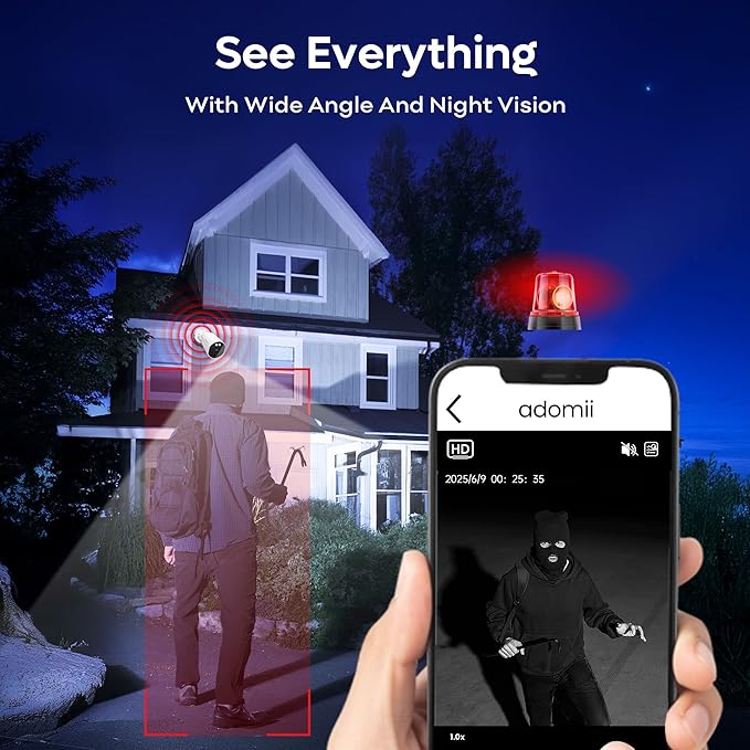 2K Security Cameras Wireless Outdoor, 33ft Night Vision, IP65 Weatherproof, 2-Way Audio Home Security WiFi Camera Motion Detector for Home Security