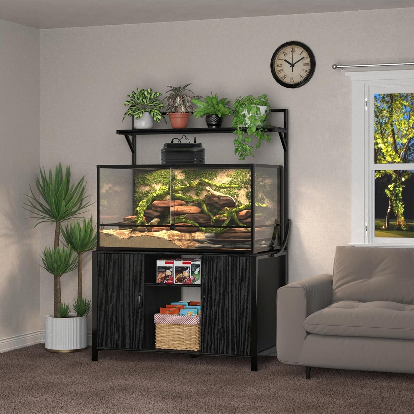 GDLF Reptile Tank Stand Terrarium Stand with Cabinet for Accessories Storage 48" X 24" Tabletop Fits up to 120 Gallon Bearded Dragon, Reptile Terrarium,Turtle Tank