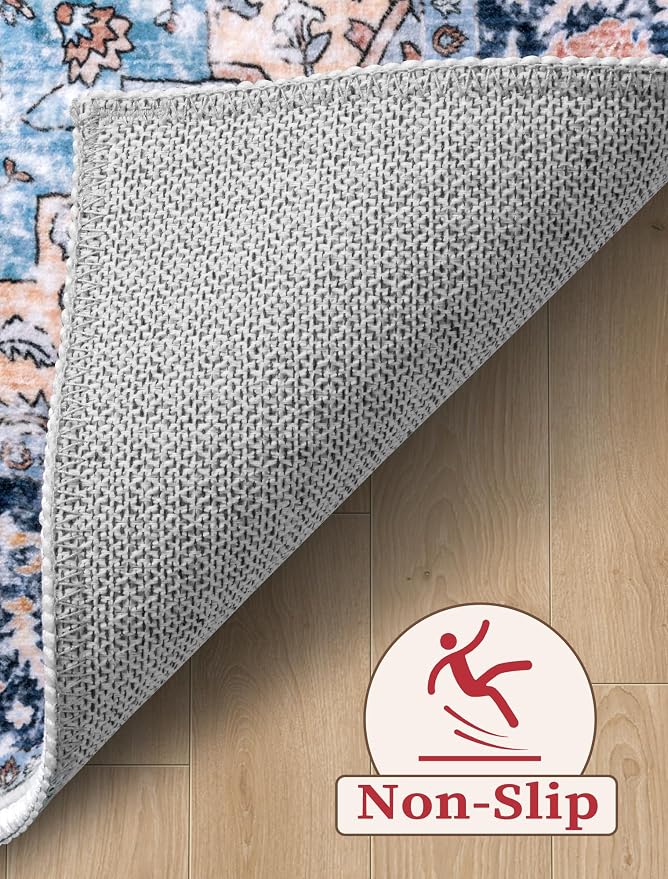 SERISSA Boho Washable Runner Rug, 2x5 Rug Non-Slip Vintage Blue Orange Hallway