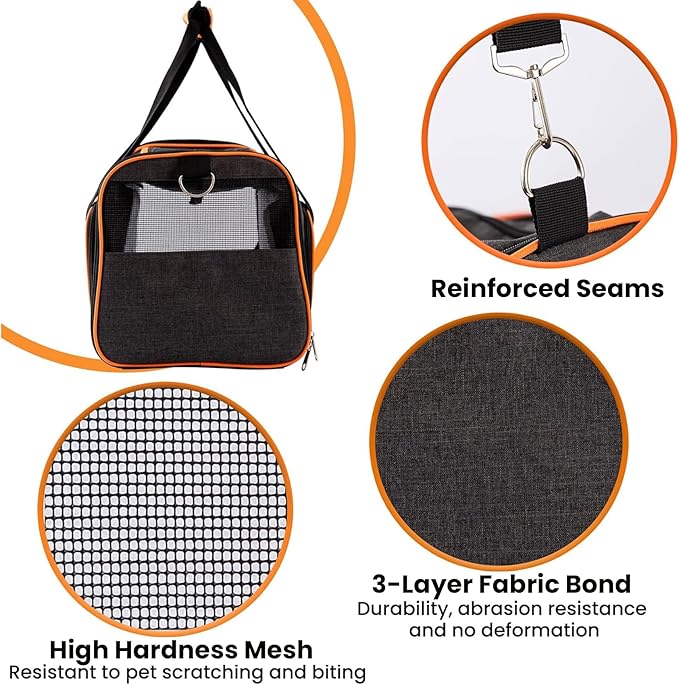 TSA Airline Approved Expandable Pet Carrier, 17"x11"x11" 5-Side Entry Soft-Sided Collapsible Cat Dog Carrier (up to 15 lbs), with Alloy Frame & Removable Wool Mat for Travel