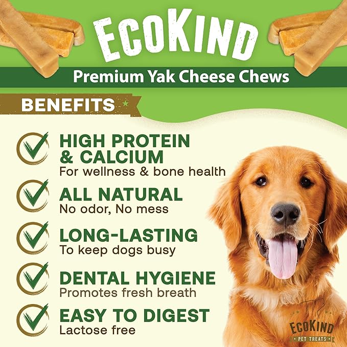EcoKind Premium Gold Monster Yak Cheese Himalayan Dog Chew, Dog Treats Large Breed, All Natural, High Protein, for Aggressive Chewers, XL - 9+ Chews (3 Lbs)