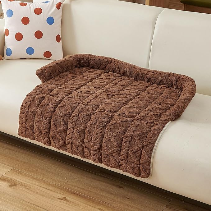 Dream Cloud Pet Sofa Bed Machine Washable Waterproof Supportive Comfort Non-Slip Plush Pet Couch Bed with Raised Edge for Sofa Car Floor, Small Medium Dogs Cats, Furniture Protector (Coffee1)