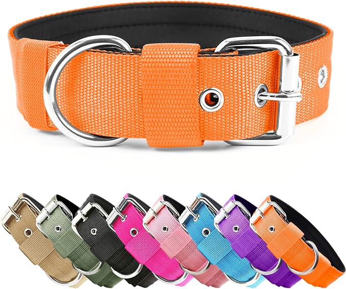 Heavy Duty Tactical Dog Collar - 1.5" Width Military Durable Thick Nylon with Adjustable Metal D Ring & Buckle Working Training K9 Collar for Medium Large Dogs (XL(23"-26"), Orange)