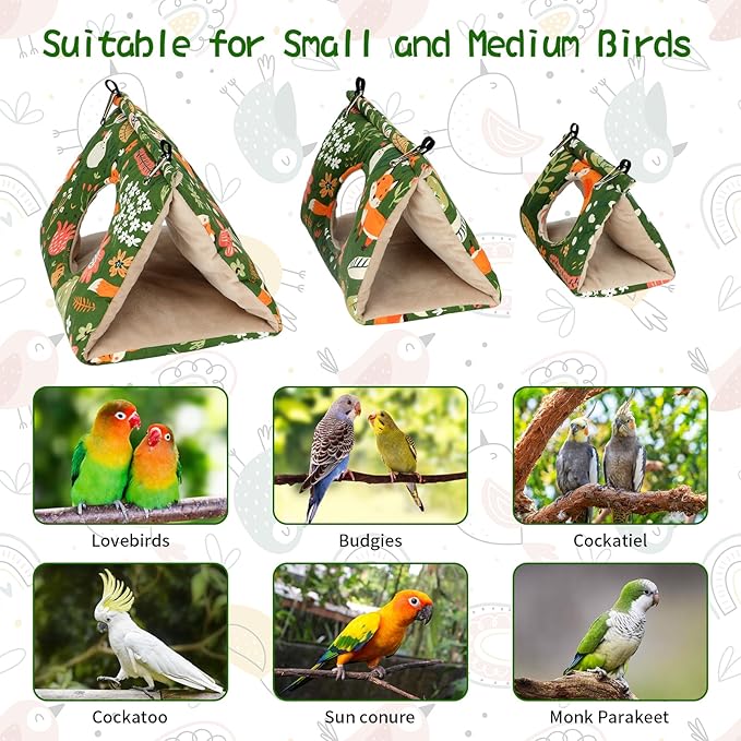 Rypet Winter Warm Bird Nest House - Hanging Hammock Velvet Shed Hut Cage Plush Fluffy Birds Hideaway Sleeping Bed Fuzzy for Parrot Parakeet Cockatiels Budgies Lovebird Small（Green）
