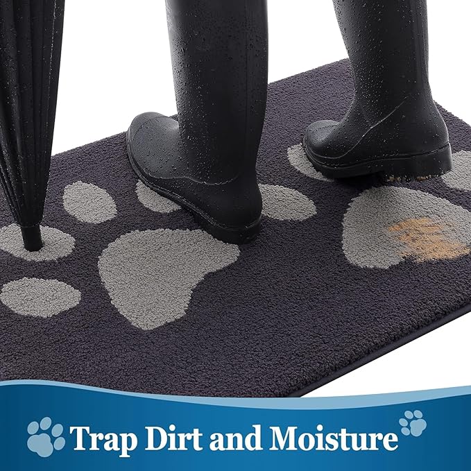 Buganda Dog Door Mat for Muddy Paws, Absorbent Dirt Trapper Washable Indoor Doormats, Non Slip Low-Profile Mud Mat for Dogs, Front Entrance Doormat for Inside Floor (30x20 Inches, Dark Grey)
