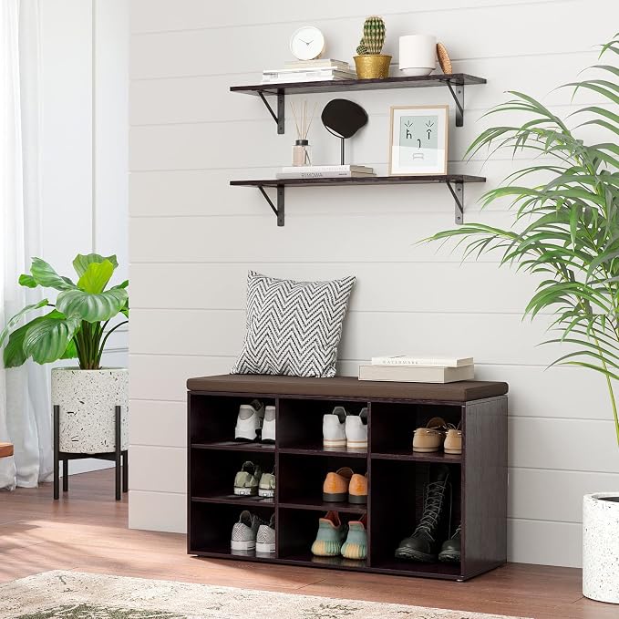 DINZI LVJ Shoe Bench, 9 Cubbies Shoe Organizer