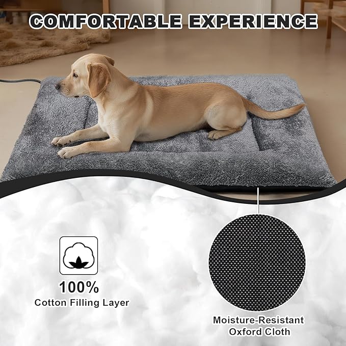 Bestio Heated Dog Bed 32×20x2 in,MET&UL Dual Certified Heated Cat Beds for Indoor Cats and Small Dogs, Heated Pet Bed with Timer & Temp Adjustable, Removable Waterproof Electric Warming Bed