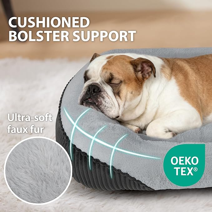 Washable Orthopedic Dog Bed - Soft Calming Pet Cuddler with Anti-Slip Bottom, Durable Plush Puppy Bed for Sleeping and Resting, Medium(25"x21"x7")