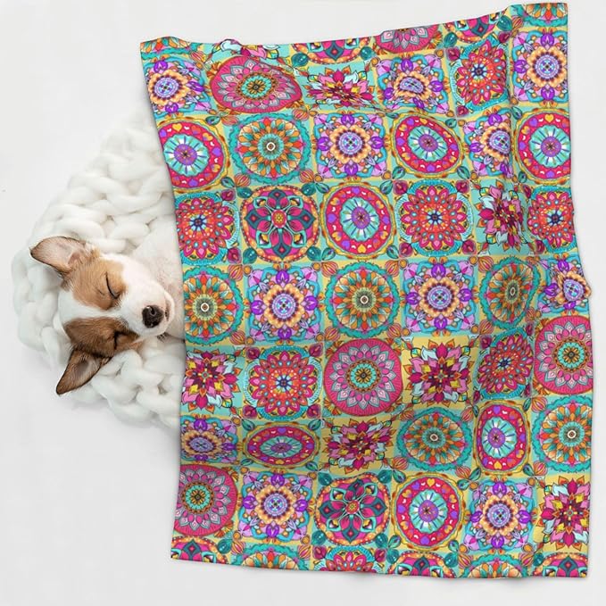 Boho Throw Blanket - Colorful Bohemian Floral Blanket for Dog Cat Pet Blankets 23x16 for Couch Sofa Bed