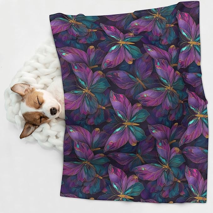 Waterproof Dog Blanket Soft Pet Blanket for Puppy Cat, Fleece Cat Throw Blankets for Furniture Bed Couch Sofa Reversible - Purple Butterfly 1