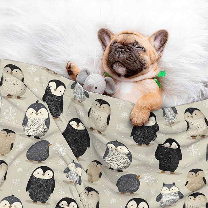 Waterproof Dog Blanket Soft Pet Blanket for Puppy Cat, Fleece Cat Throw Blankets for Furniture Bed Couch Sofa Reversible - Snow Penguin 2