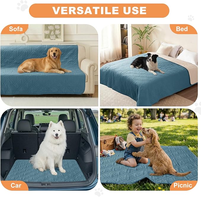 100% Waterproof Dog Couch Protector, Triple-Layer Waterproof Dog Bed Cover Pet Blanket Reversible 2-Tone Sofa Shield, Non-Slip Furniture Guard for Pets(68×82 Inch, Gray Blue+Apricot)