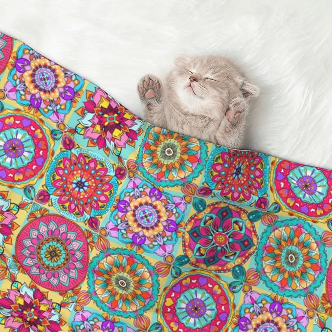 Boho Throw Blanket - Colorful Bohemian Floral Blanket for Dog Cat Pet Blankets 30x20 for Couch Sofa Bed