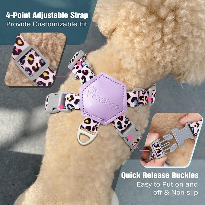 Pawaboo Small Dog Harness and Leash Set, Puppy Harness X-Frame No Pull No Choke, Dog Vest Harnesses Adjustable for Small Medium Sized Dogs,Soft Breathable Pet Harnesses for Walking, XS, Pink Leopard