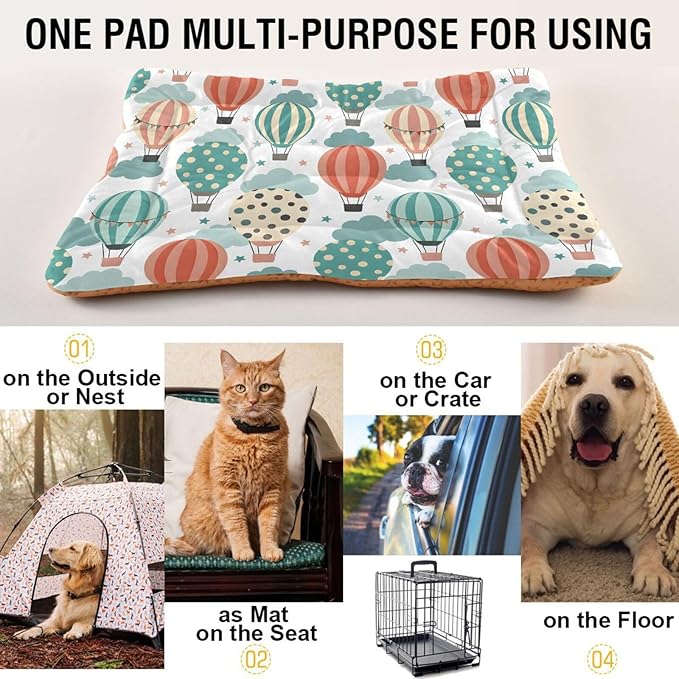 Emelivor Hot Air Balloons White Dog Cat Bed Washable Crate Pet Bed Anti-Slip Comfortable Crate Pet Puppy Bed Mat for Small Medium Large Dogs Cats,36x24in