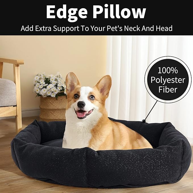 HOMBYS Indestructible Chew Proof Dog Bed for Aggressive Chewers,Round Durable Pee Proof Tough Pet Bed for Large Dog,Black (24" x30x7)