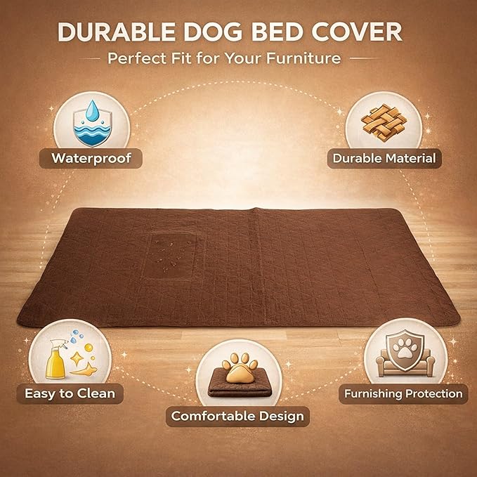 Waterproof Dog Bed Cover, Slip Pet Blanket Sofa Furniture Protector Brown 52x82in - Double Sided Protection, Non Slip Bottom, Ideal for Dog and Cat Owners (30x70in/ 76.2x177.8cm)