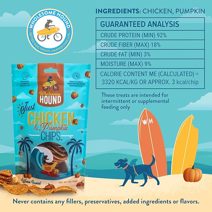 Chicken & Pumpkin Chips – Single Ingredient Dog Treats, All Natural & Healthy Training Snacks for Small, Medium & Large Breeds, Puppies – High Protein, 3oz