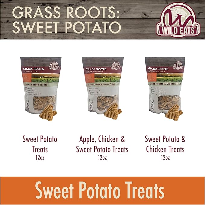 Wild Eats Sweet Potato & Chicken Treats for Dogs 12 oz. (Low Calorie, Low Fat Alternative to Traditional Dog Biscuits, Cookies, and Bones) Healthy Dog Treats Perfect for Training
