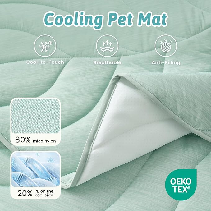 Dog Cooling Mat, Q-Max > 0.4 Leaf Shaped Pet Pad, Liquid Pee Proof Summer Mat for Cats, Washable Sleep Blanket for Bed Couch Floor Indoor, 39x34 inch, Green