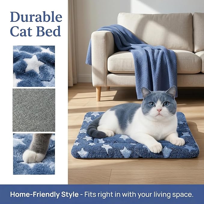 Dog Bed Mat - Reversible Dog Crate Bed Mats, Soft & Breathable Kennel Pad, Durable Crate Bed for Small Dogs & Cats (Navy&Stars, XS(18"*14"*1.2"))
