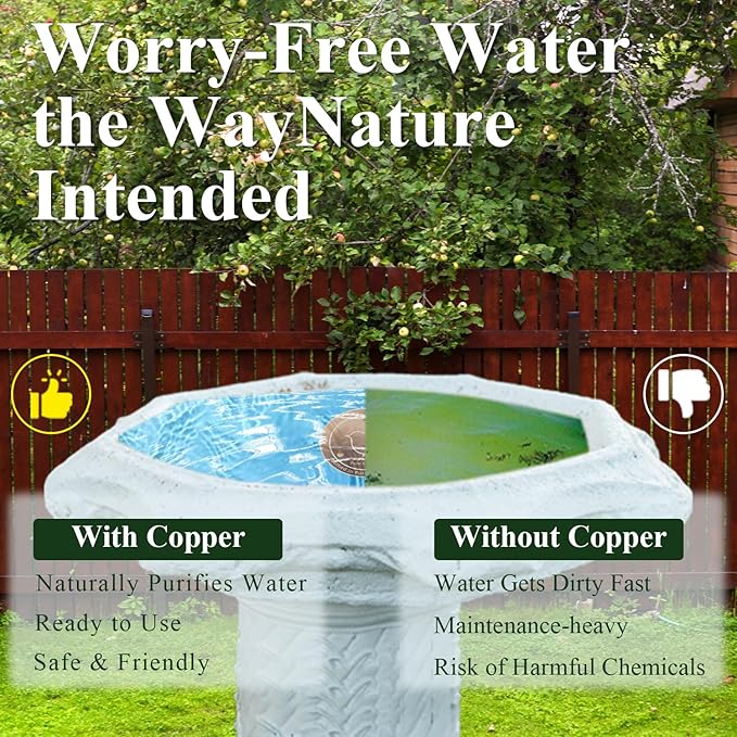 Bird Bath Copper Disk, 4.2" Large Surface Area, Covers 20% More Water Than Standard, Safe & Clean Birdbaths All Year Round, Fits Most Backyard Birdbaths