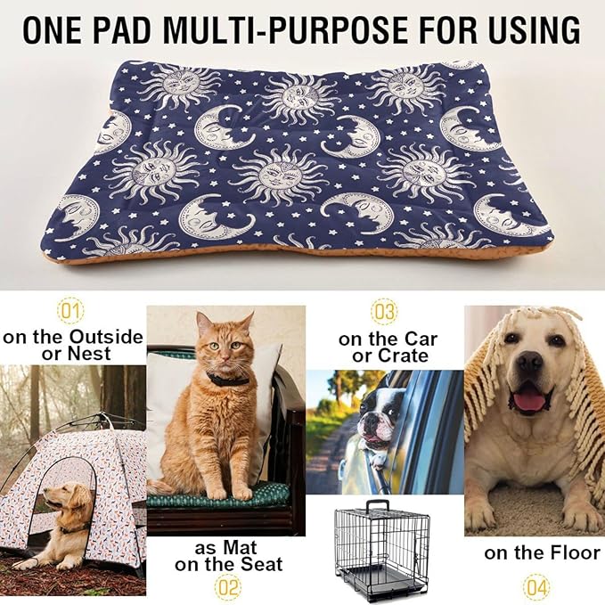 Vintage Sun Moon Pet Bed Cute Dog Bed Mat Absorbing Non Slip Pad Pet Sleeping Mat for Small, Medium, and Large Dogs Puppy Cat 24 in x 18 in