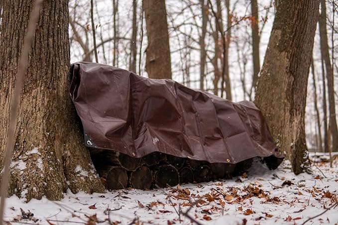 WHITEDUCK Super Heavy Duty Poly Tarp Cover 16 Mil & 10 Mil with Grommets and Reinforced Edges (Brown, White & Silver Black) (Brown- 16 Mil, 50' x 100')