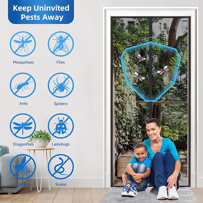 Upgraded PET Mesh Magnetic Screen Door Stronger Than Fiberglass and Polyester,Hands Free,Keep Bugs Out,Pet & Kid Friendly,Suitable for Sliding Doors,Patio and French Doors-55" X 82"