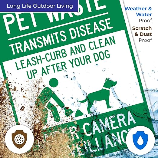 Pet Waste Leash-Curb and Clean Up After Your Dog Under Camera Surveillance Sign, 24x30 Inches, Rust Free .063 Aluminum, Fade Resistant, Made in USA